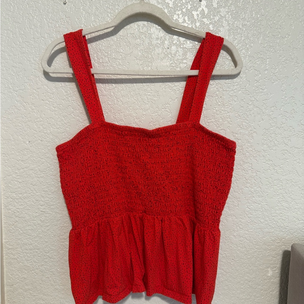 Express Red Smocked Peplum Tank Top